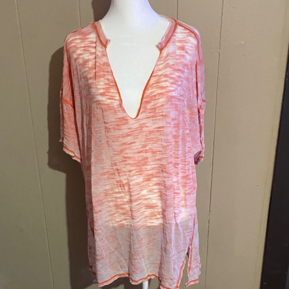 We The Free Orange and White V-Neck Top